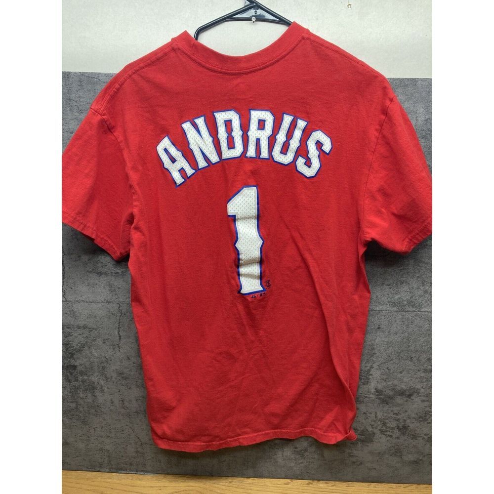 MAJESTIC ATHLETIC Men's Texas Rangers Elvis Andrus Player‎ T-Shirt Large -RED